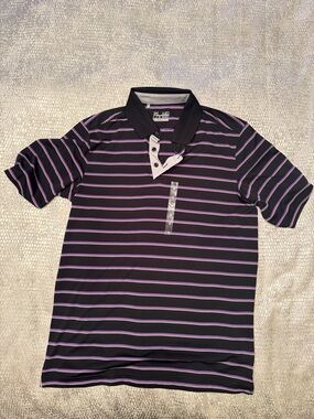 Under Armour Black Heatgear Polo with Purple Stripe Detail.  Medium.